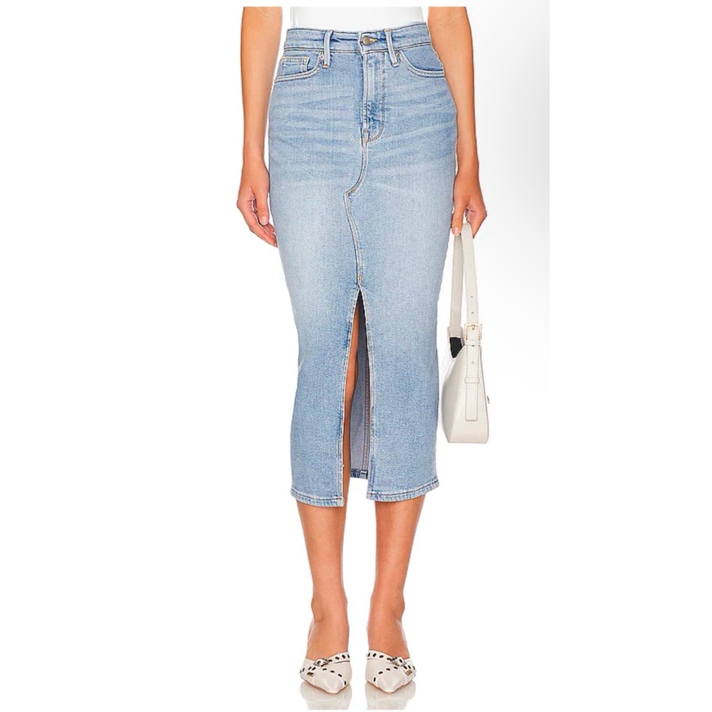 NWT GOOD AMERICAN SLIT FRONT DENIM SKIRT ❤️IN STORES❤️ BLUE598